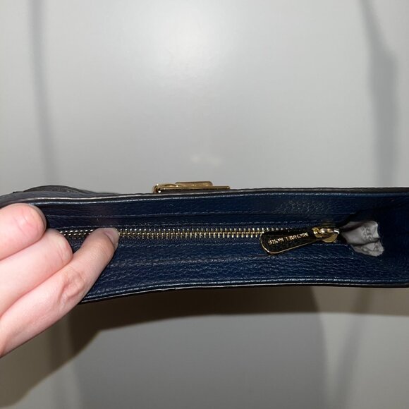 MICHAEL Michael Kors Crossbody Hamilton Traveler Leather Purse Navy Gold Accents - Picture 4 of 13